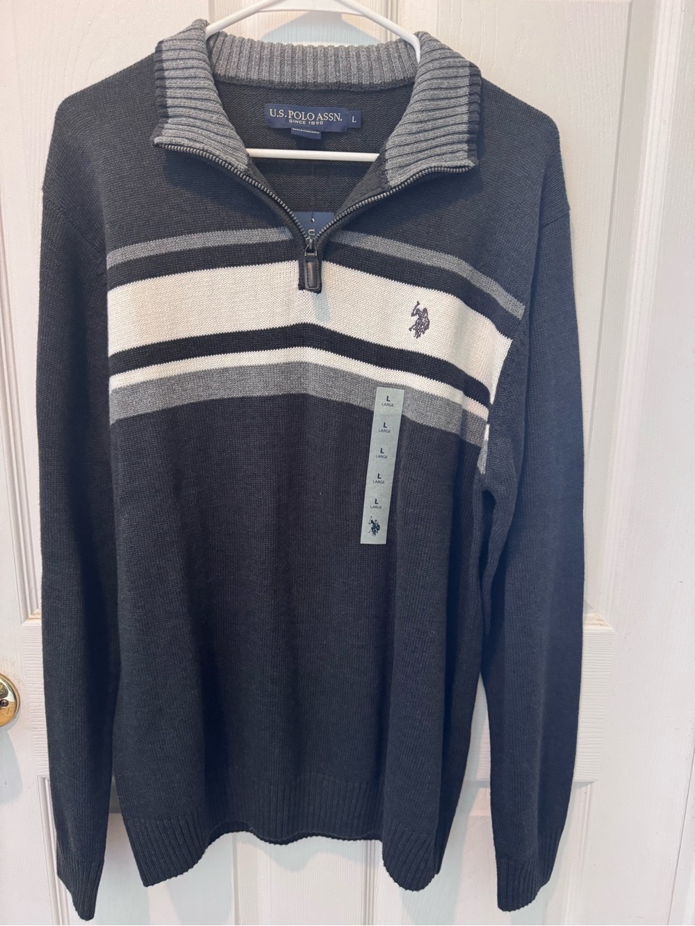 U.S. Polo Assn. Men’s Charcoal & Gray Half-Zip Stripe Sweater-Size L